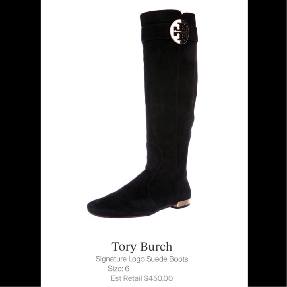 Tory Burch Black Suede Knee-High Boots - Picture 2 of 8
